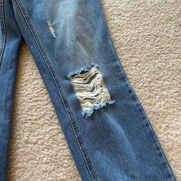 Nordstrom Avec Les Filles Split Hem High Waist Straight Leg Distressed Mom Jeans - Picture 5 of 6